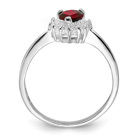 925 Sterling Silver Rhodium-plated Garnet & CZ Heart Ring - Picture 2 of 6